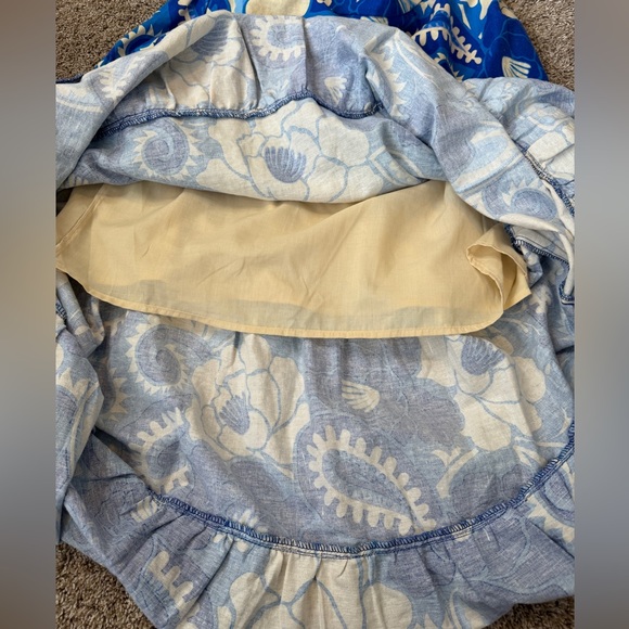 House of Harlowe 1960 Blue Cream Floral Paisley Repeat Top Maxi Skirt Set Linen - Picture 13 of 15